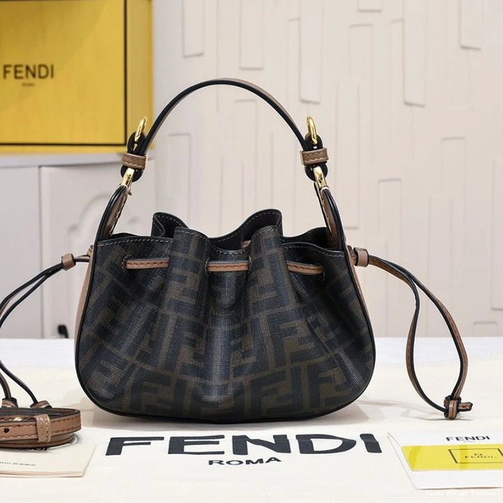 Cheap HOT FF Mini Bag Motif Fendi Pomodorino Bucket In Fabric Brown 0825